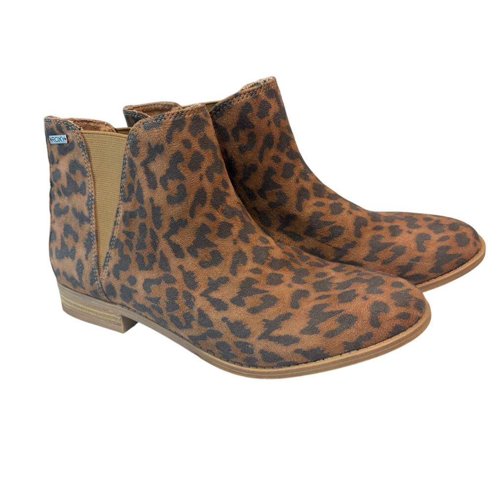 Roxy Leopard Print Chelsea Ankle Boots Women's Size 8 Faux Suede Slip On Booties
